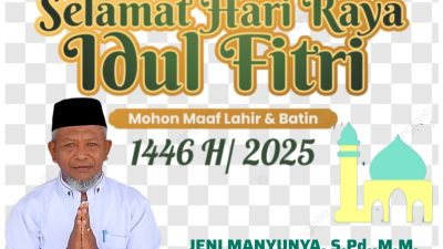 Kepala Dinas Pendidikan, Pemuda, & Olahraga Kab. Banggai Laut, Mengucapkan, Selamat Hari Raya “IDUL FITRI” 1446 H / 2025 M. Minal Aidin Wal Faidzin, Mohon Maaf Lahir & Batin.