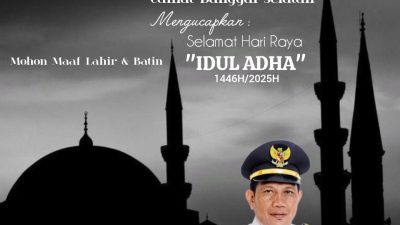 Camat Banggai Selatan, Kabupaten Banggai Laut, Suriadi, S.Ag.,MH. Mengucapkan, Selamat Hari Raya “IDUL ADHA” 1446H/2025M. Mohon Maaf Lahir dan Batin.