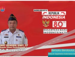 Kepala Dinas Perhubungan (Kadishub) Kabupaten Banggai Laut, DONNY HENDRIK SIWY, S.T. Mengucapkan: Selamat Memperingati HUT Kemerdekaan RI ke-80, 17 Agustus 2025. “Bersatu Berdaulat, Rakyat Sejahtera, INDONESIA Maju.”
