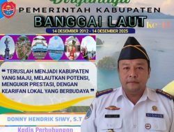Kepala Dinas Perhubungan, Kab.Banggai Laut, DONNY HENDRIK SIWY, S.T. Mengucapkan: “Dirgahayu BANGGAI LAUT Ke-XIII,” 14 Desember 2025.